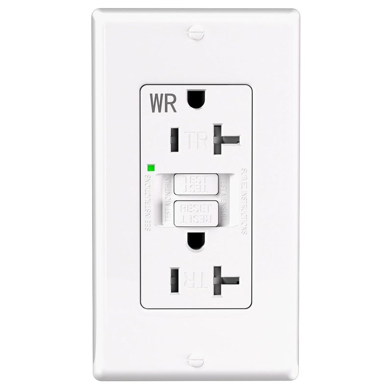 POWAWINI GFCI Outlet 20 Amp, Thinner Design, Self-Test GFI Receptacle, LED Indicator, UL Listed, Tamper Resistant, Weather Resistant, with Wall Plates and Screws, Indoor Outdoor Use, White - Image 1